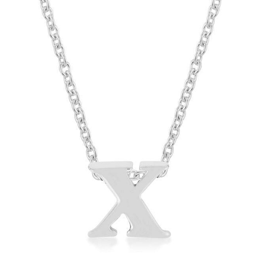 Rhodium Plated Finish Initial X Pendant Necklace