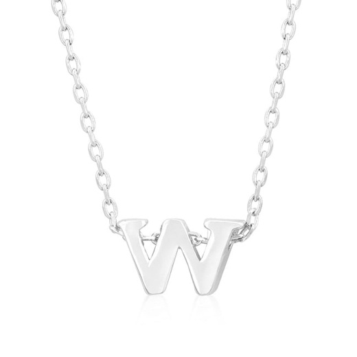 Rhodium Plated Finish Initial W Pendant