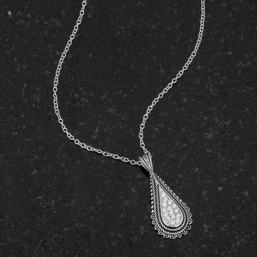 37 Ct Tear Drop Rhodium Pendant Necklace With Cz