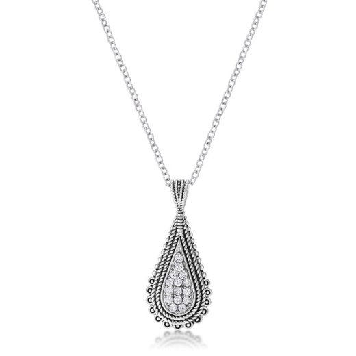 37 Ct Tear Drop Rhodium Pendant Necklace With Cz