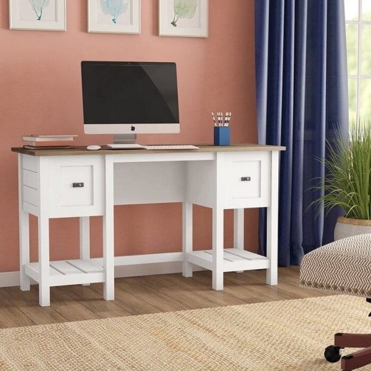 Farmhouse White Oak Top 2 Drawer Office Writing Desk - Made in USA