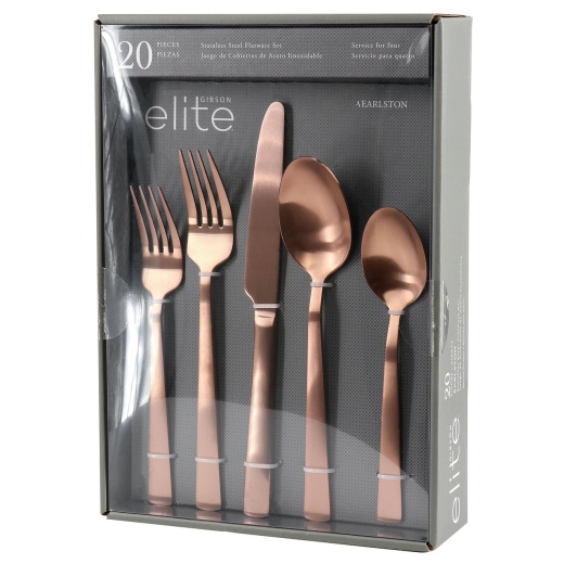 Gibson Elite Earlston 20 Piece Stainless Steel Flatware Set In Bronze