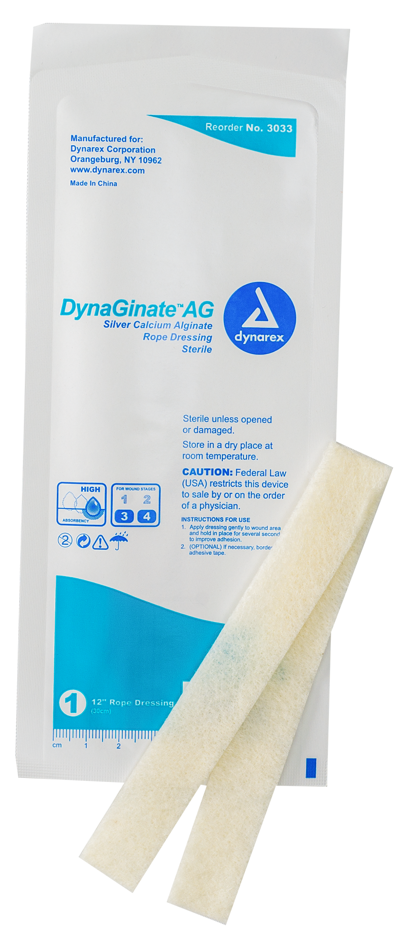 Dynaginate Ag Silver Calcium Alginate Rope 12" 5Bx 10 Bx/Cs