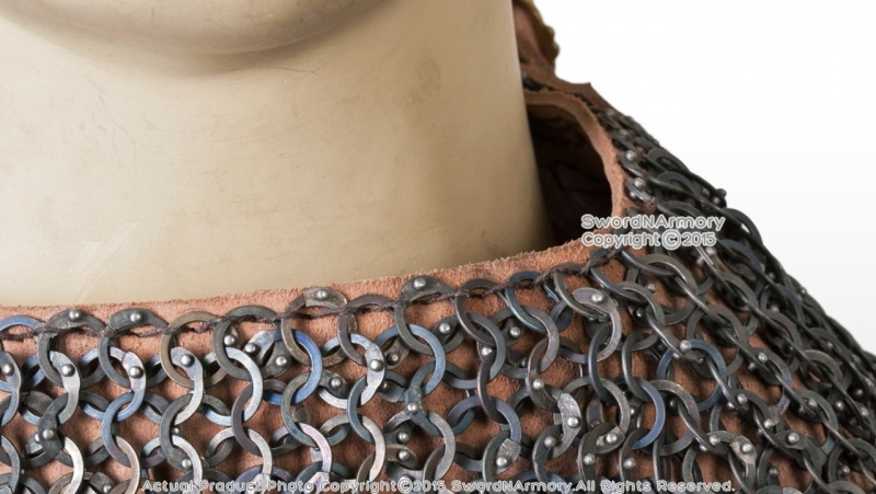 Titanium Medieval Chainmail Mantle Collar Armor W/Leather Buckle Flat Ring Rivet