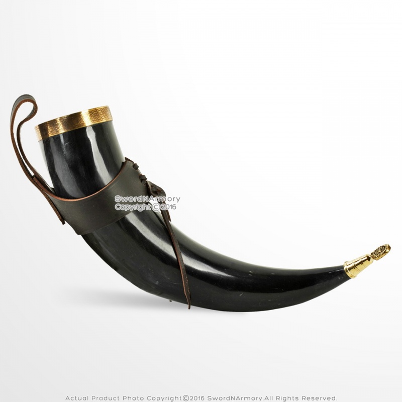 Medieval Style Viking Drinking Horn Cup With Leather Hanger Renaissance Costume