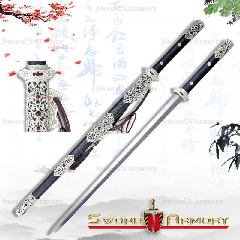 Traditional Hand Forged Chinese Full Tang Jian Sword Decorative Handle Scabbard
