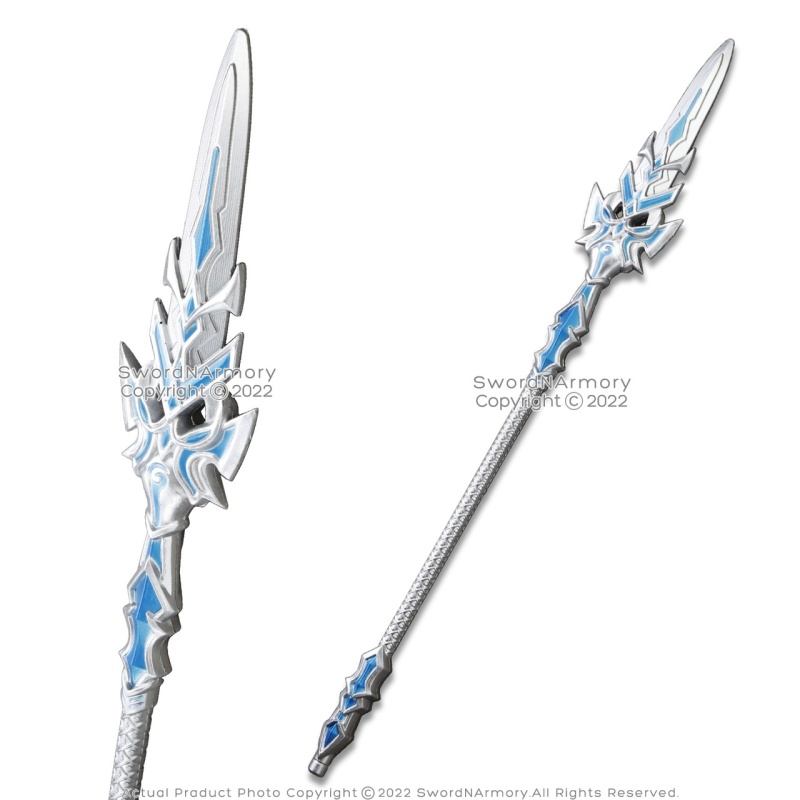 39" Silver Blue Fantasy Spear Staff Foam Anime Video Game Cosplay