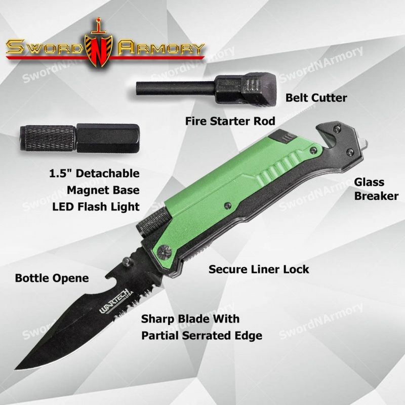 5 In 1 Multi Function Spring Assisted Opening Knife / Flash Light / Fire Starter
