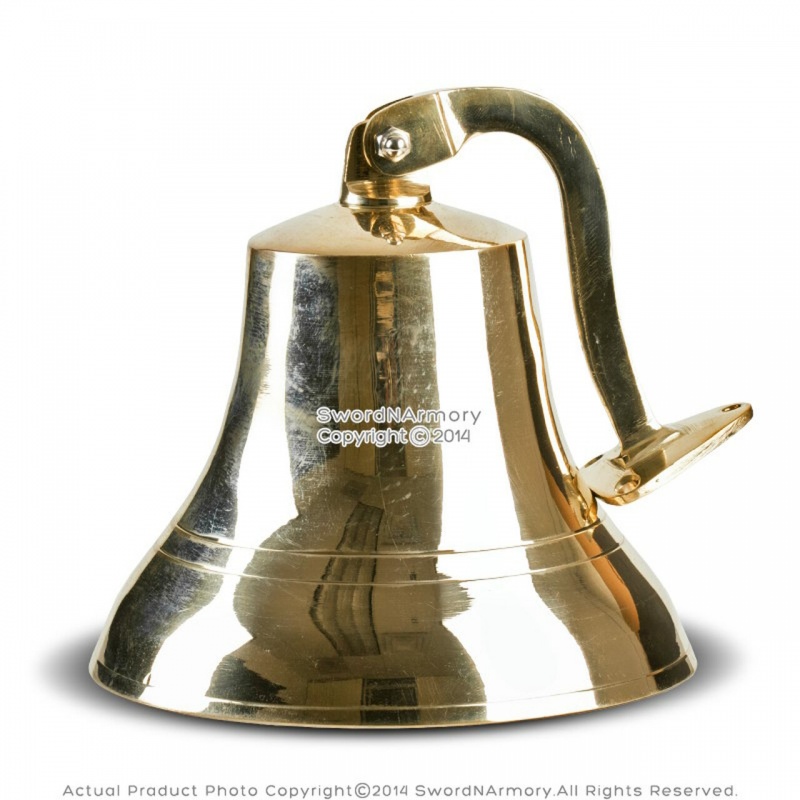 Medium Brass Ship Bell Solid Cast Clapper Rich Tone Knotted Bell Rope Nautical