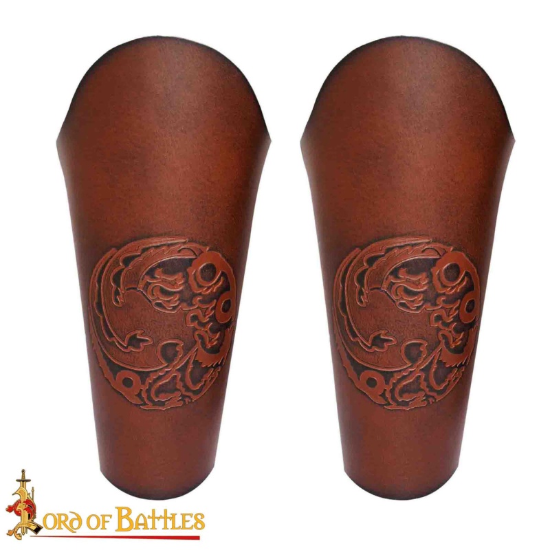 Three Headed Dragon Design Genuine Leather Bracers