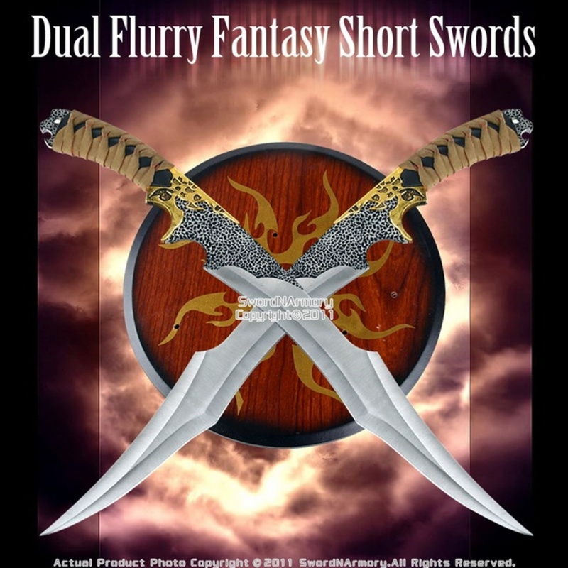 Dual Flurry Fantasy Short Swords with Display Plaque