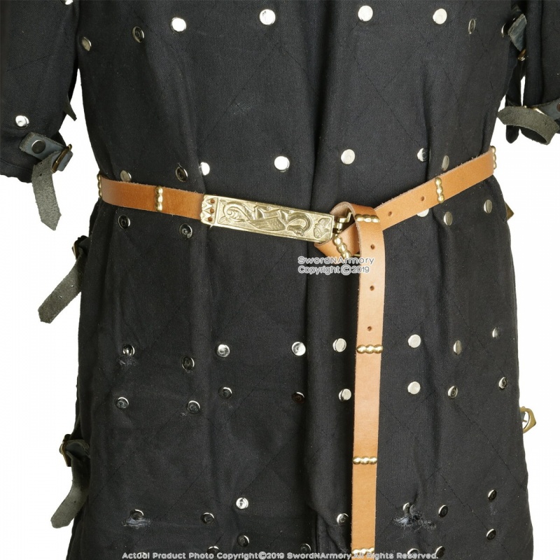 Medieval Leather Belt With Brass Buckle And Hinged End Genuine Leather Studded