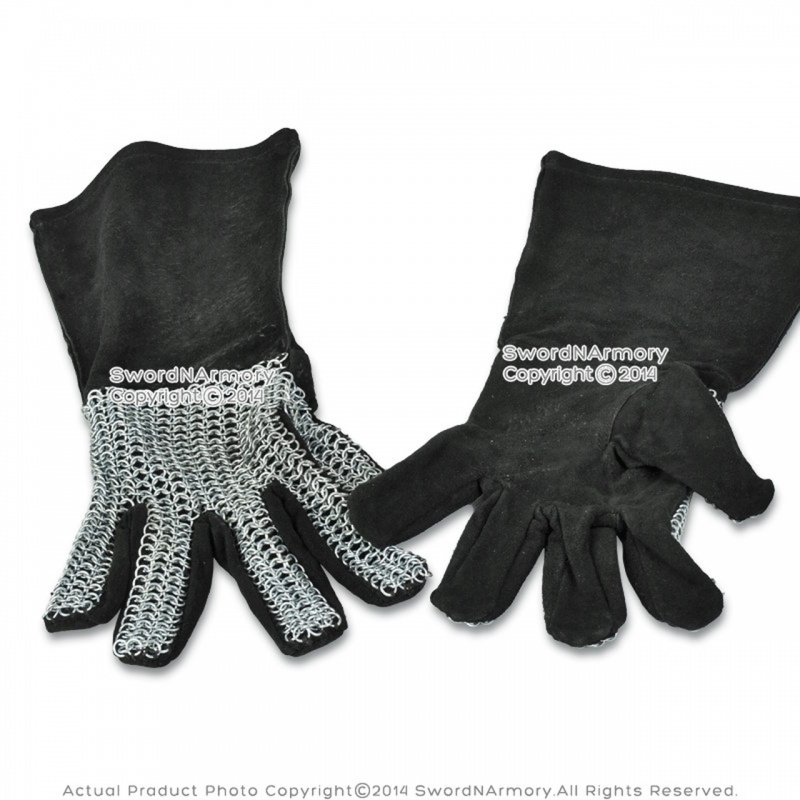 Large Leather Gloves with Chainmail for Medieval LARP