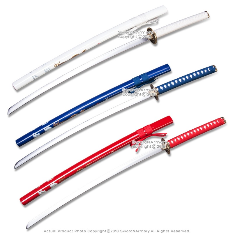 Classic Japanese Style Samurai Katana Sword With Dragon Painted Scabbard