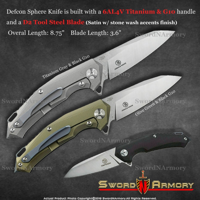 Defcon Hybrid Folding Pocket Knife With 3.6 Inch Blade. Comes In 2 Different Colors Titanium G10 Handle