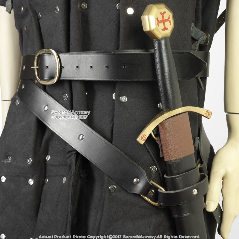 Medieval Double Wrap Genuine Black Leather Sword Belt W/Frog Larp Cosplay Sca