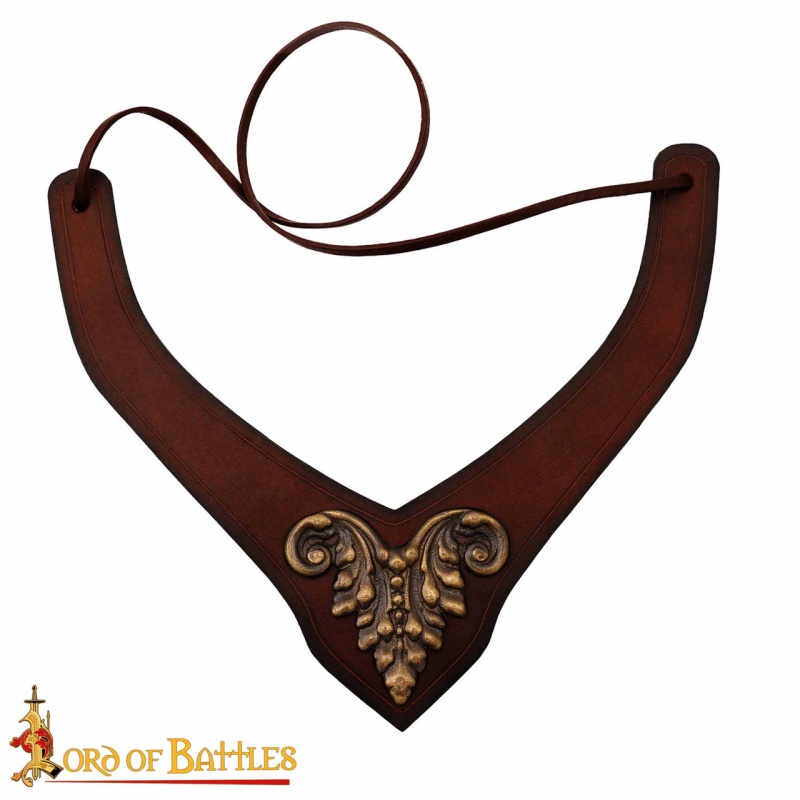Princely Leather Neckband With Antique Brass Mount For Larp Cosplay