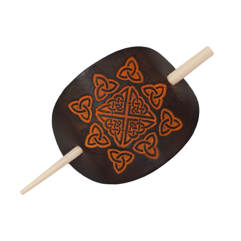Genuine Leather Hair Brooch With Genuine Bone Pin