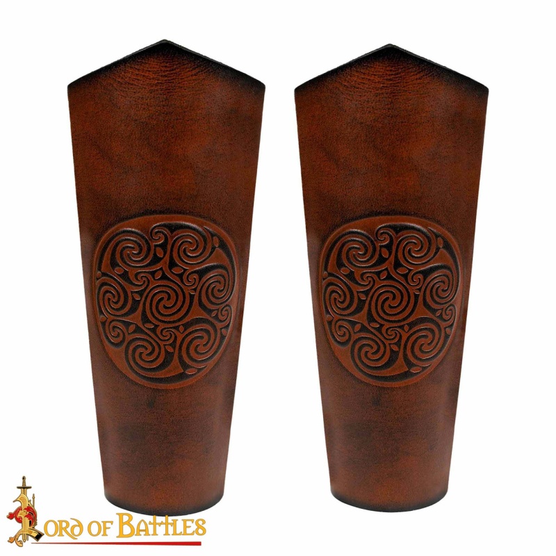 Genuine Leather Bracers With Embossed Celtic Spiral Design 2