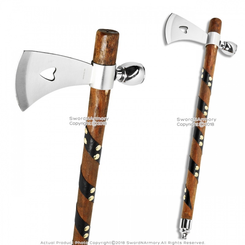 19" Tomahawk Axe With Pipe Cosplay Decorative Reenactment Blade With Non Functional Piece Pipe