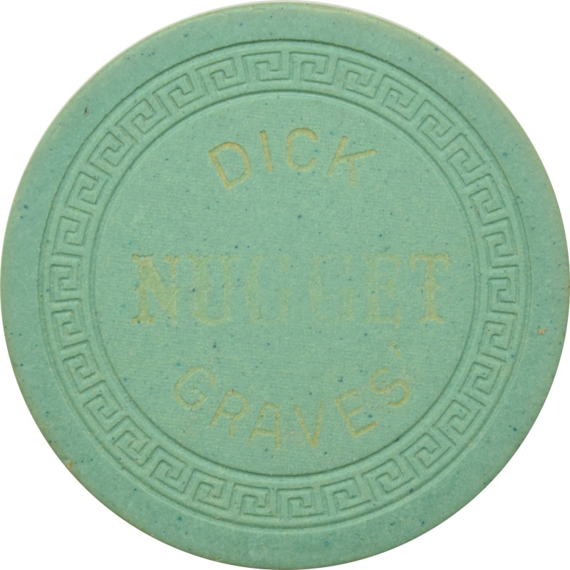 Dick Graves' Nugget Casino Sparks Nevada Green Roulette Chip 1950s