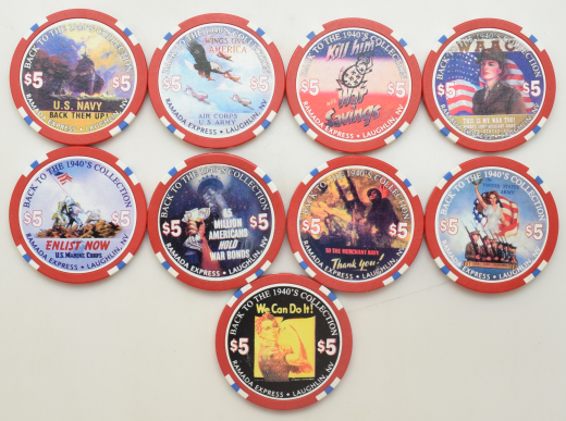 Ramada Express Casino Laughlin Nevada Set Of 9 Back To The 1940'S $5 Commemorative Chips