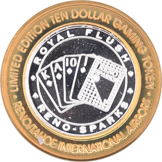 Reno/Tahoe International Airport Casino Reno "Royal Flush Reno - Sparks" $10 Silver Strike .999 Fine Silver 2005
