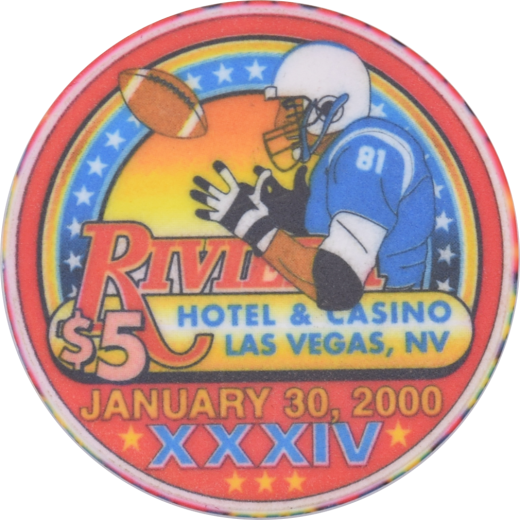 Riviera Casino Las Vegas Nevada $5 January 30, 2000 Xxxiv Chip #3