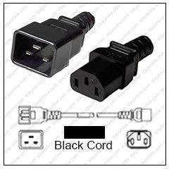 Iec320 C20 Male Plug To C13 Connector 0.3 Meters / 1 Foot 15A/250V 14/3 Sjt Black - Power Cord