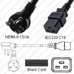 Nema 6-15 Male Plug Angled Up To Iec320 C19 Connector 4.5 Meters / 15 ...