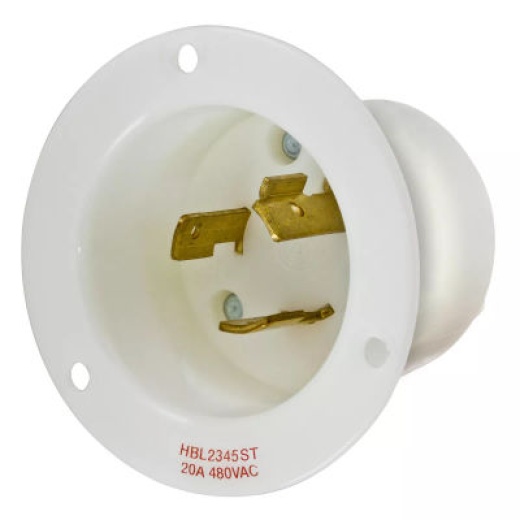 Hubbell HBL2345 AC Flanged Inlet NEMA L8-20 Male White