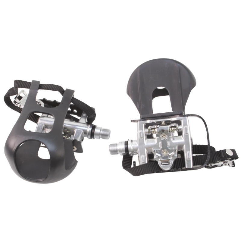 Bike Pedals, *Spd* Pedal Set With Toe Cages And Straps, 9/16"