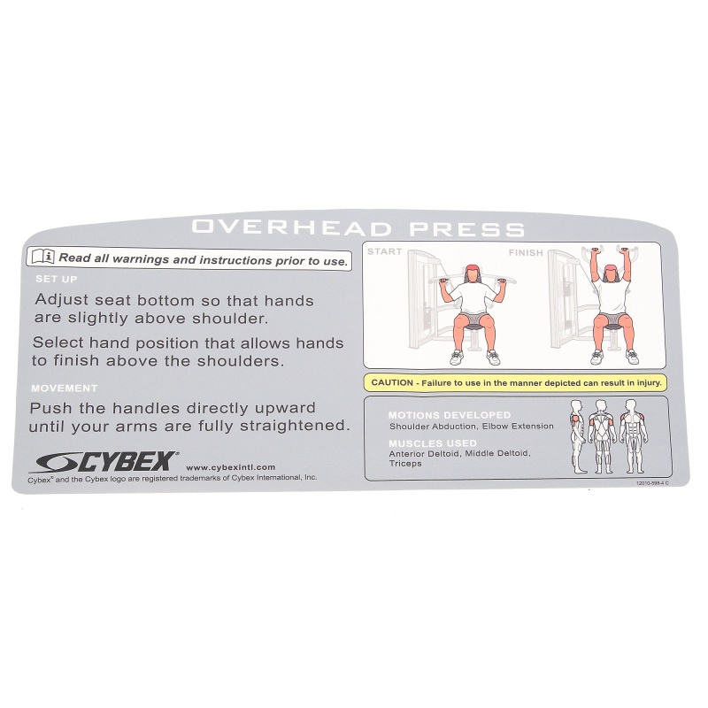 Placard, Vr3 Overhead Press Cybex 12010-598-1