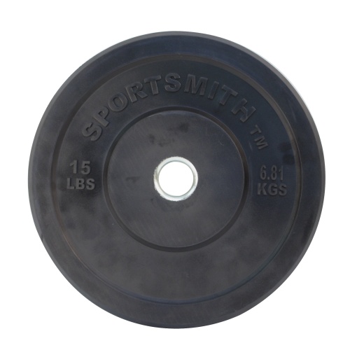 Premium Olympic Rubber Bumper Plate, 15Lb, Black - Sportsmith
