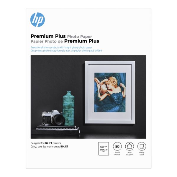 Hp Premium Plus Photo Paper For Inkjet Printers, Glossy, Letter Size (8 