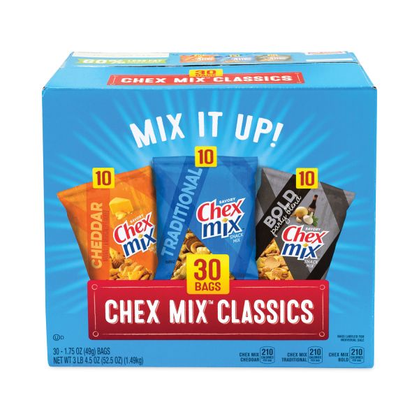 Chex Mix Varieties, Assorted Flavors, 1.75 Oz Pack, 30 Packs/Carton