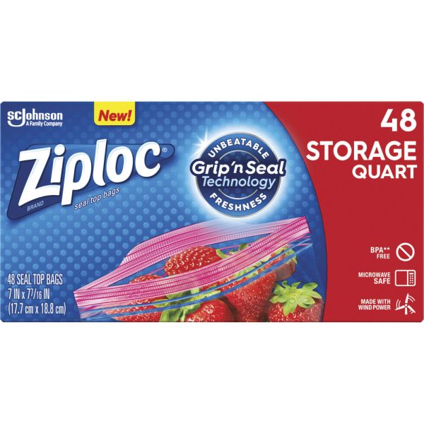 Ziploc Zipper Freezer Bags, 2 gal, 2.7 mil, 13 x 15.5, Clear, 100/Carton