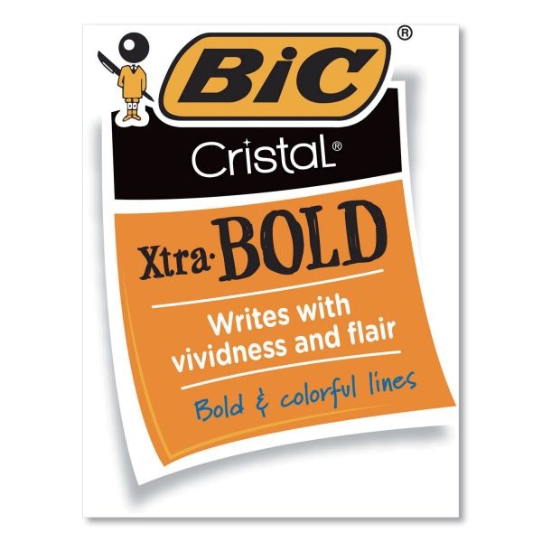 Bic Cristal Xtra Bold Ballpoint Pen, Stick, Bold 1.6 Mm, Blue Ink, Clear Barrel, 24/Pack