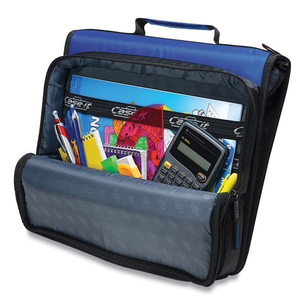 Case It Universal Zipper Binder, 3 Rings, 2" Capacity, 11 X 8.5, Blue/Gray Accents