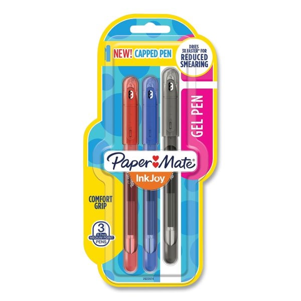 Paper Mate Inkjoy Gel Pen, Stick, Medium 0.7 Mm, Assorted Ink And Barrel  Colors, 3/Pack