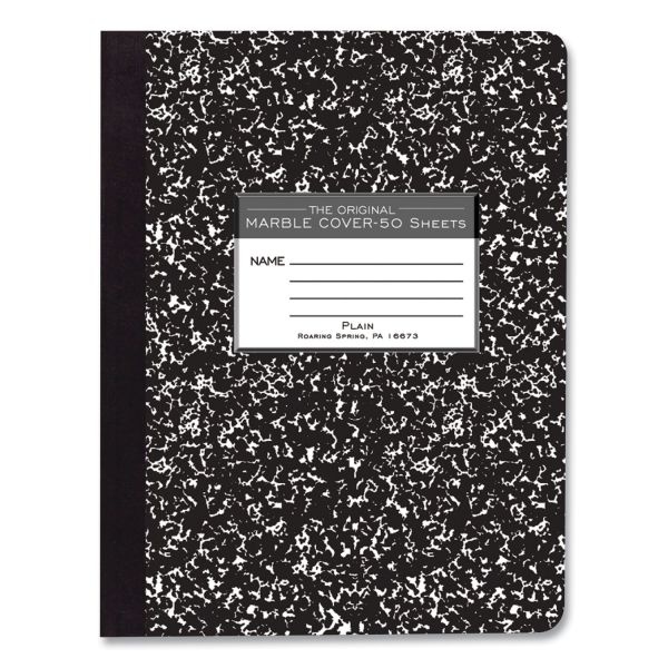 Roaring Spring Hardcover Marble Composition Book, Unruled, Black Marble Cover, (50) 9.75 X 7.5 Sheets, 48/Carton