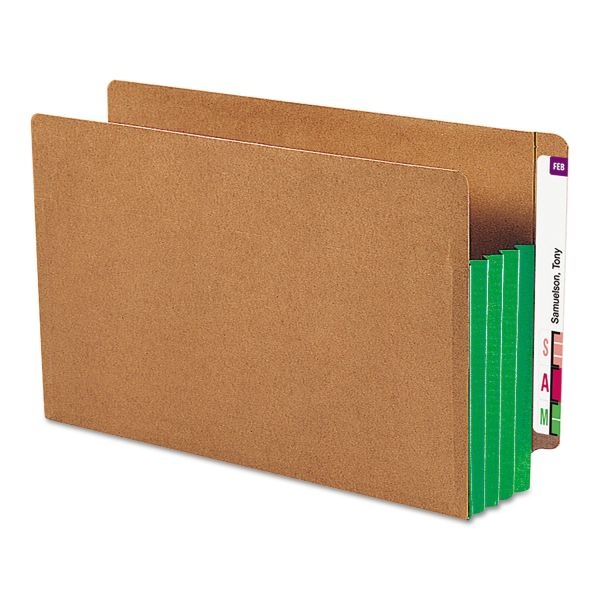 Smead Redrope Drop-Front End Tab File Pockets, Fully Lined 6.5" High Gussets, 3.5" Expansion, Legal Size, Redrope/Green, 10/Box