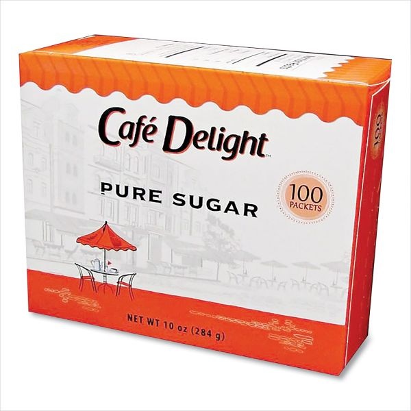 Café Delight Pure Sugar Packets, 0.10 Oz Packet, 100 Packets/Box