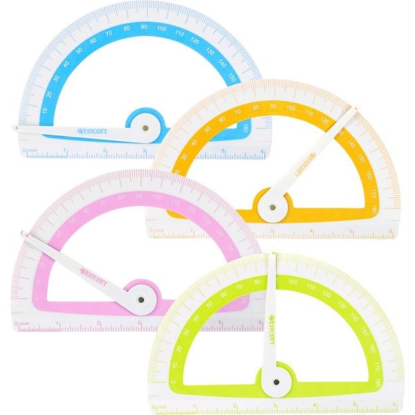 Westcott Soft Touch School Protractor With Antimicrobial Product Protection, Plastic, 6" Ruler Edge, Assorted Colors