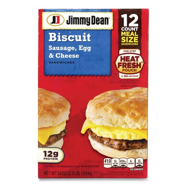 Jimmy Dean Biscuit Breakfast Sandwich, Sausage, Egg And Cheese, 54 Oz, 12/Box