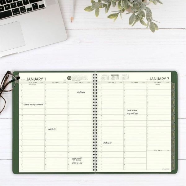 At-A-Glance Recycled Weekly Vertical-Column Format Appointment Book, 11 X 8.25, Green Cover, 12-Month (Jan To Dec): 2024