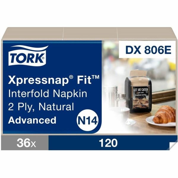 Tork Xpressnap Fit Interfold Dispenser Napkins, 2-Ply, 6.5 X 8.39, Natural, 120/Pack, 36 Packs/Carton