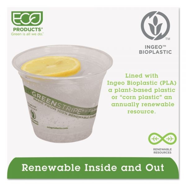 Eco-Products Greenstripe Pla Cold Cups, Clear/Green, 9 Oz, Pack Of 1,000
