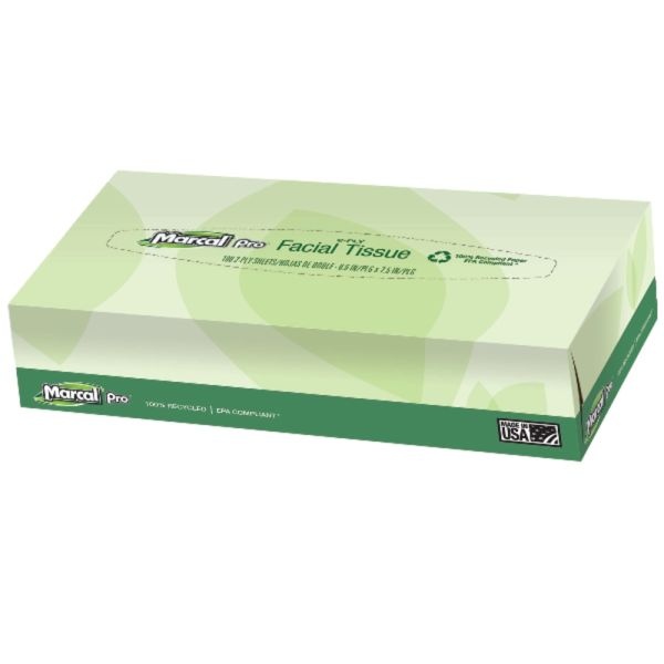 Marcal Pro 2-Ply Facial Tissues, 100% Recycled, White, Box Of 100, 30 Boxes Per Case