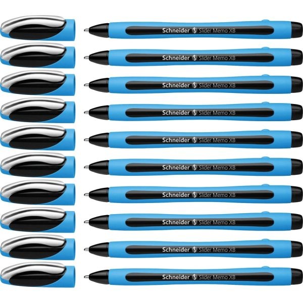 Slider Memo Xb Ballpoint Pen, Stick, Extra-Bold 1.4 Mm, Black Ink, Black/Light Blue Barrel, 10/Box
